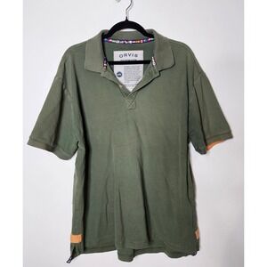 Orvis Ultimate Polo Vtg Shirt Flags Collar Short Sleeve Olive Green Cotton L‎